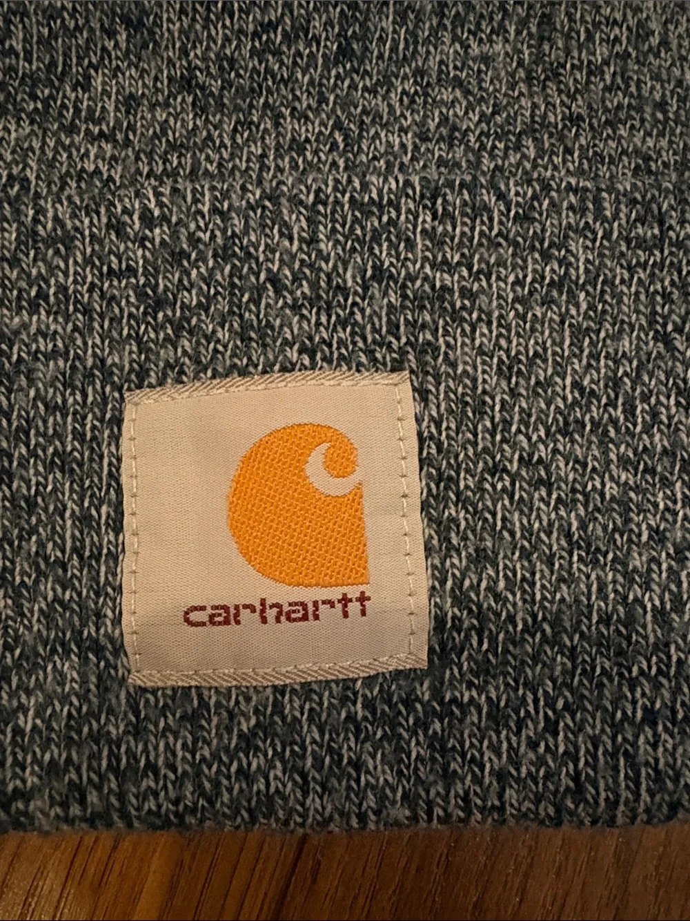 Carhartt Gray/Blue Knit Cuffed Beanie with Gold Logo Patch